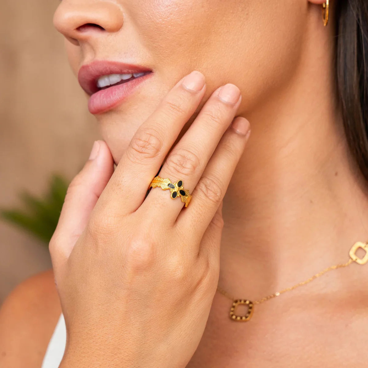 Adjustable Blossom Ring Plated in 18K Gold