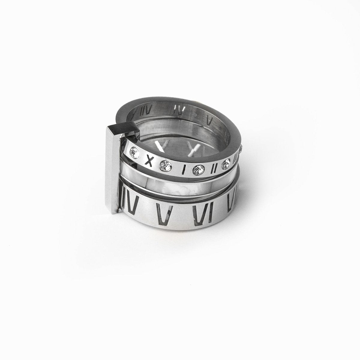 Triple Band Roman Numeral Ring - Silver