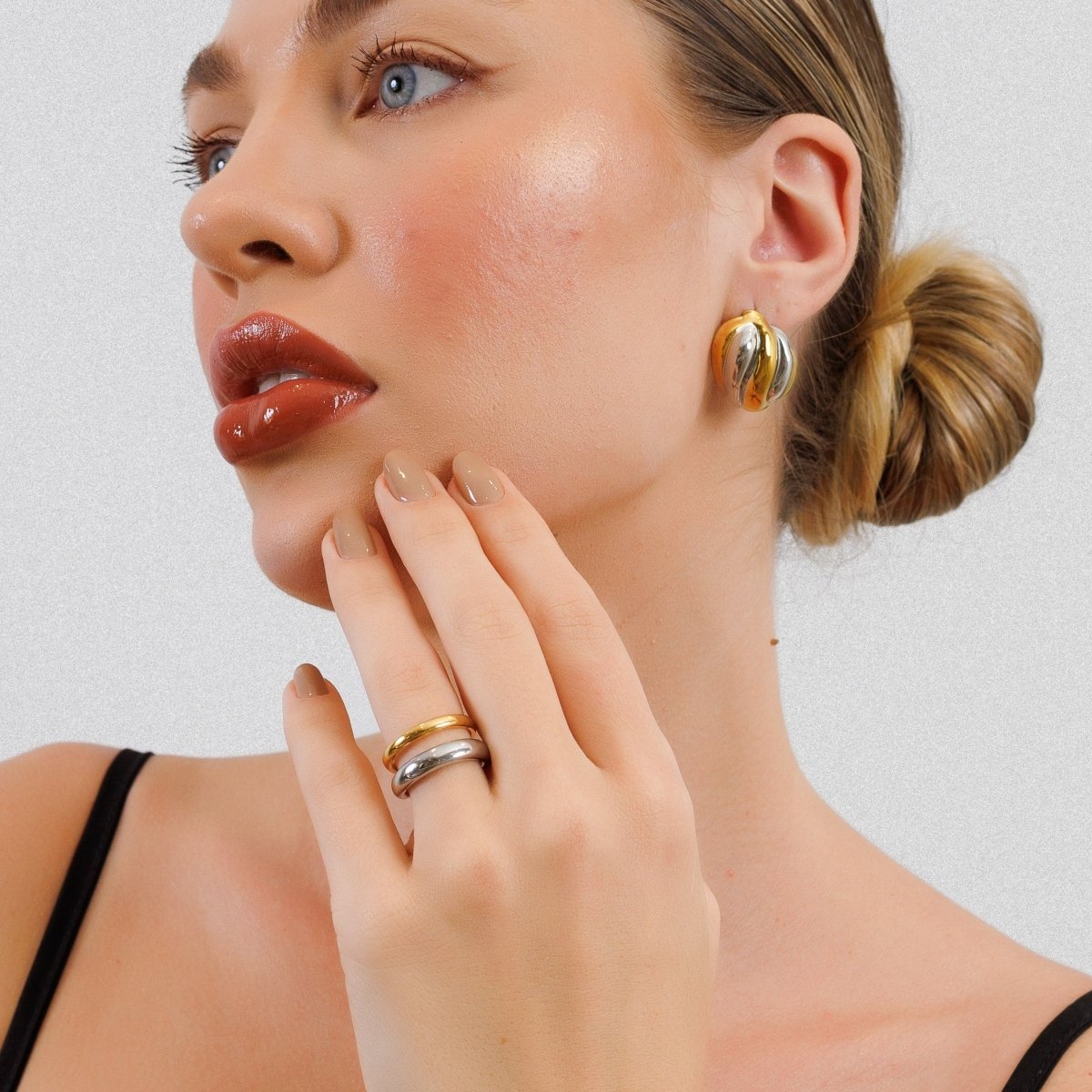 Bague de dualité ajustable avec plaquage or et argent mixte