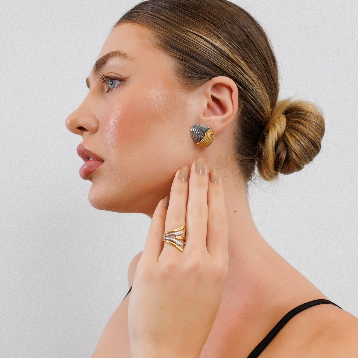 Bague Flow ajustable avec plaquage or et argent mixte