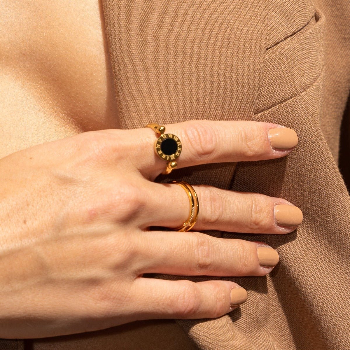 Rotating Roman Numeral Ring Plated in 18K Gold