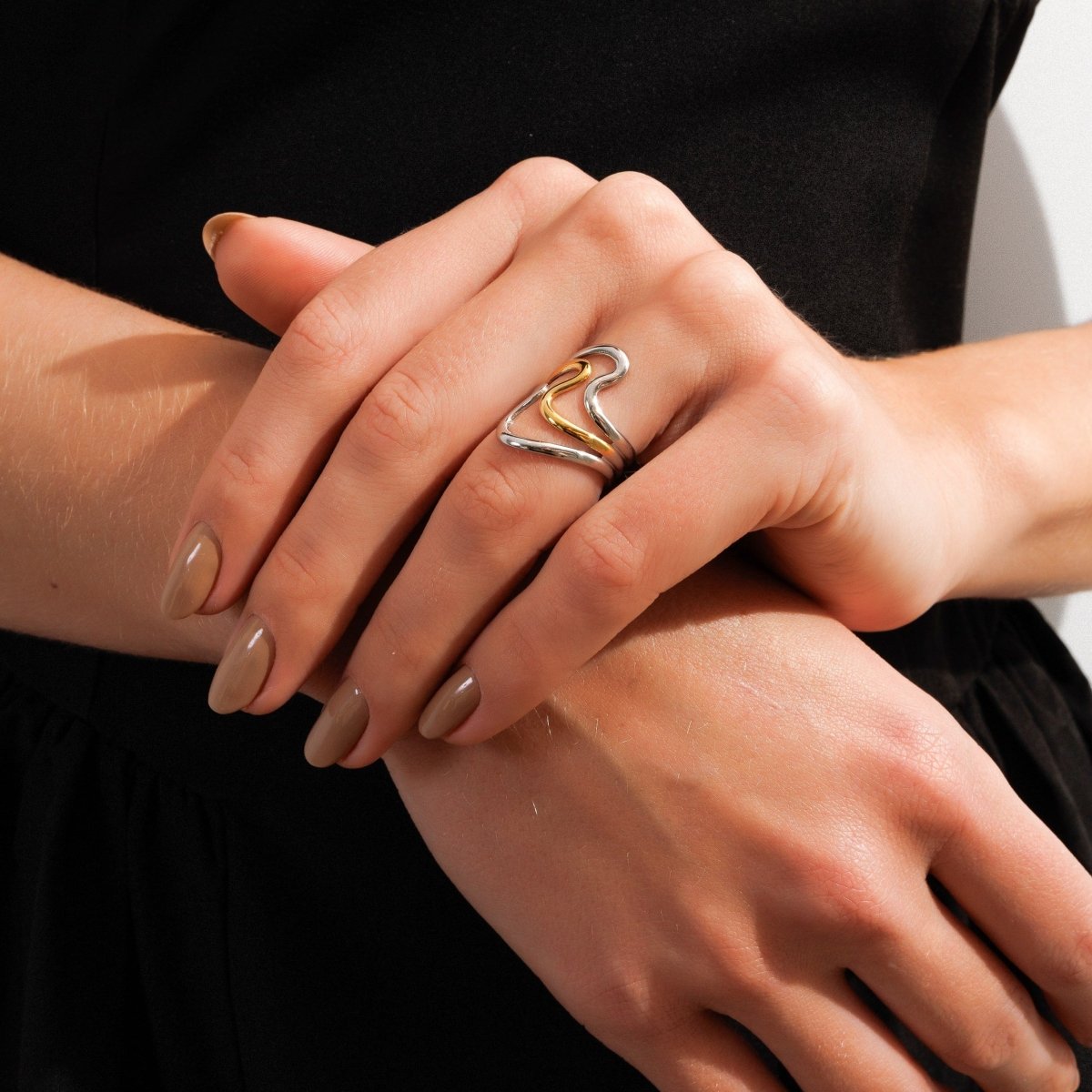 Adjustable Dual Harmony Ring with Mixed Gold and Silver Plating