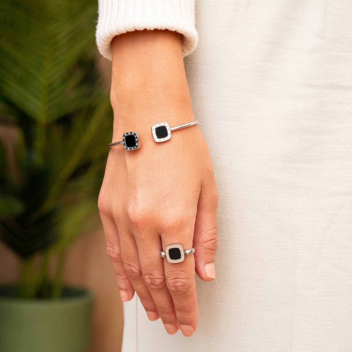 Bague à breloque carrée rotative - Argent