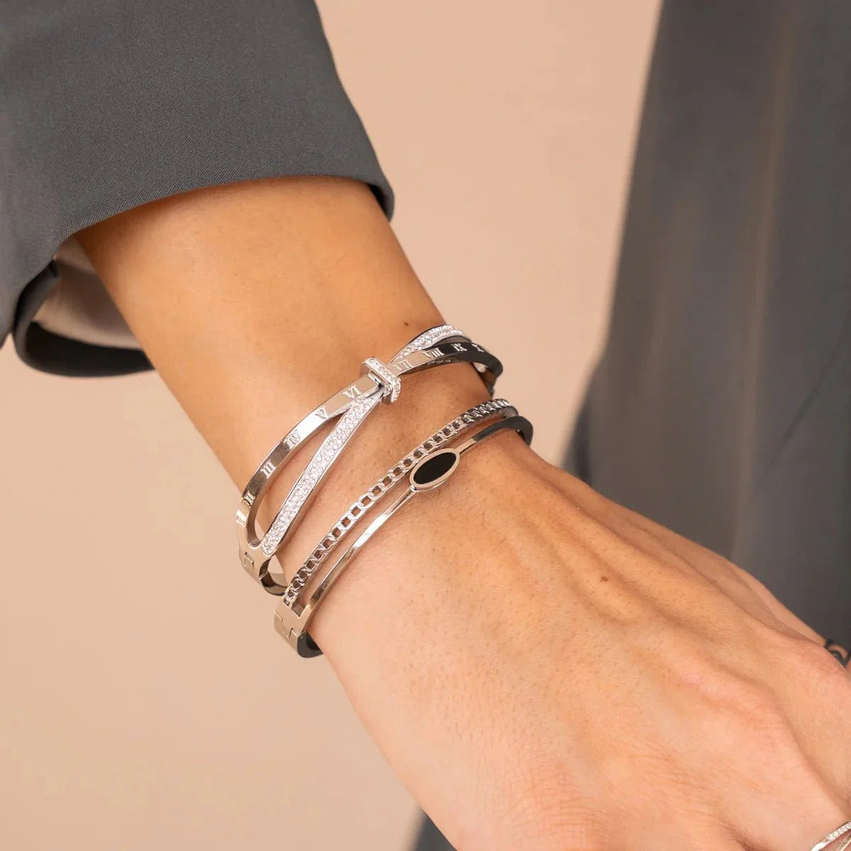Layered Onyx Bracelet - Silver