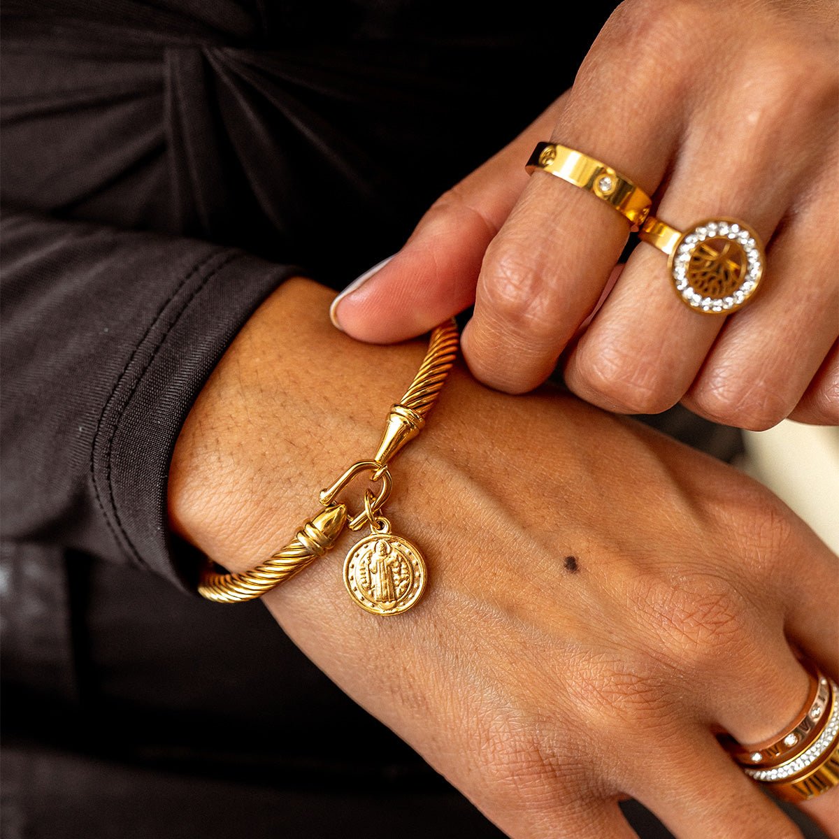 Saint Benedict Pendant Bracelet Plated in 18K Gold