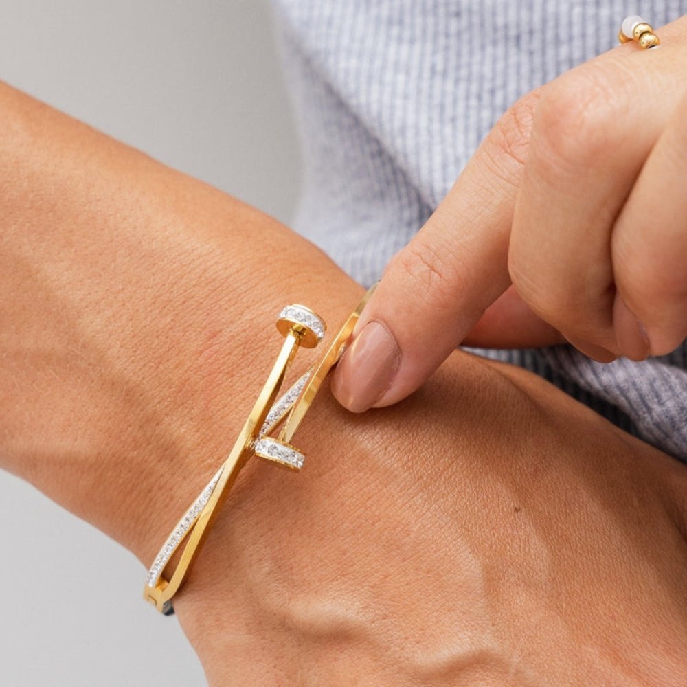Nail Bracelet with Zirconias Plated in 18K Gold