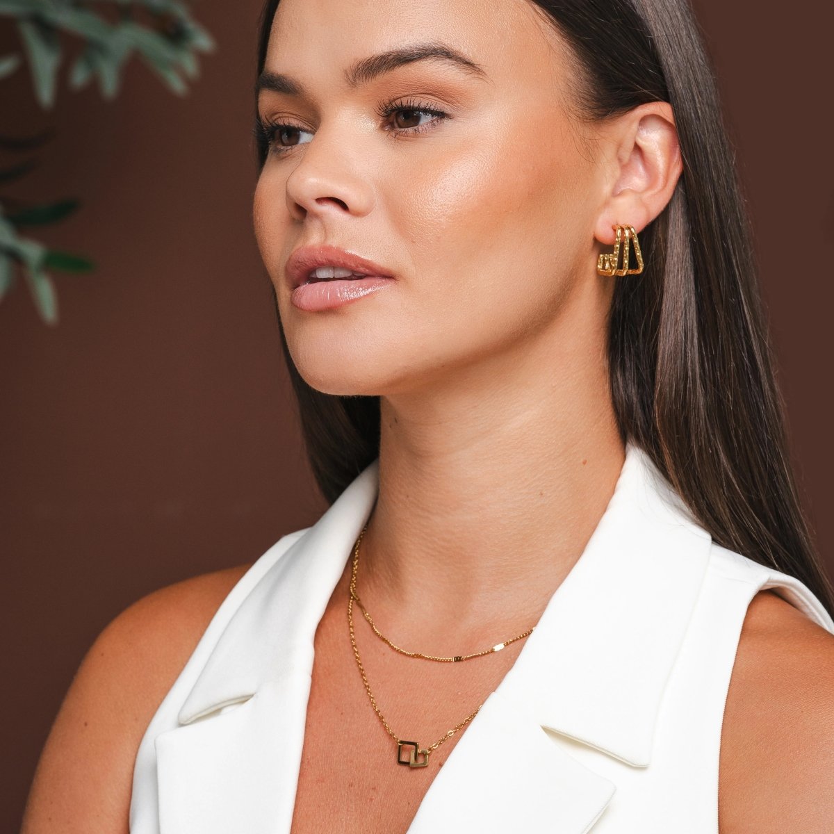 Boucles d'oreilles Amélie Triple Division plaquées or 18 carats