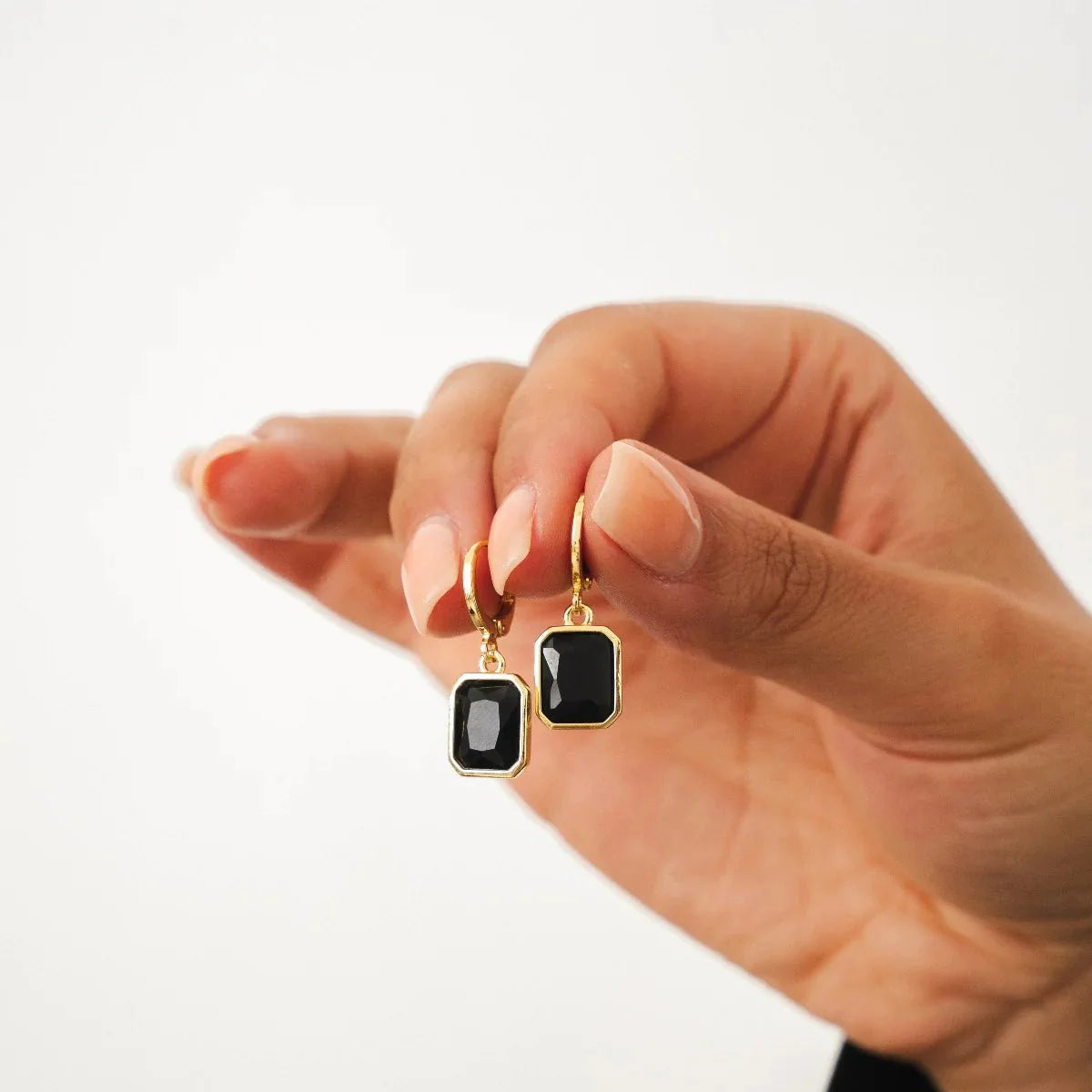 Small Hoop Earring Black Crystal Plated in 18k Gold