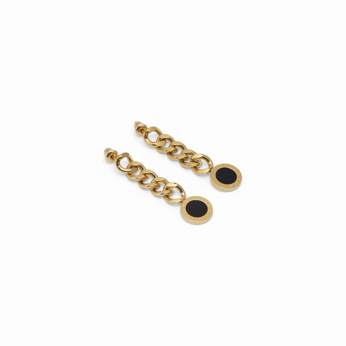 Glamour Chain Earring with Onyx Stone Plated in 18K Gold