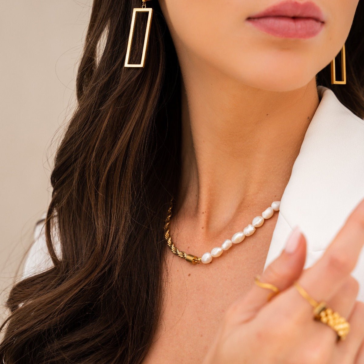 Diana Geometric Rectangular Earring Plated in 18K Gold