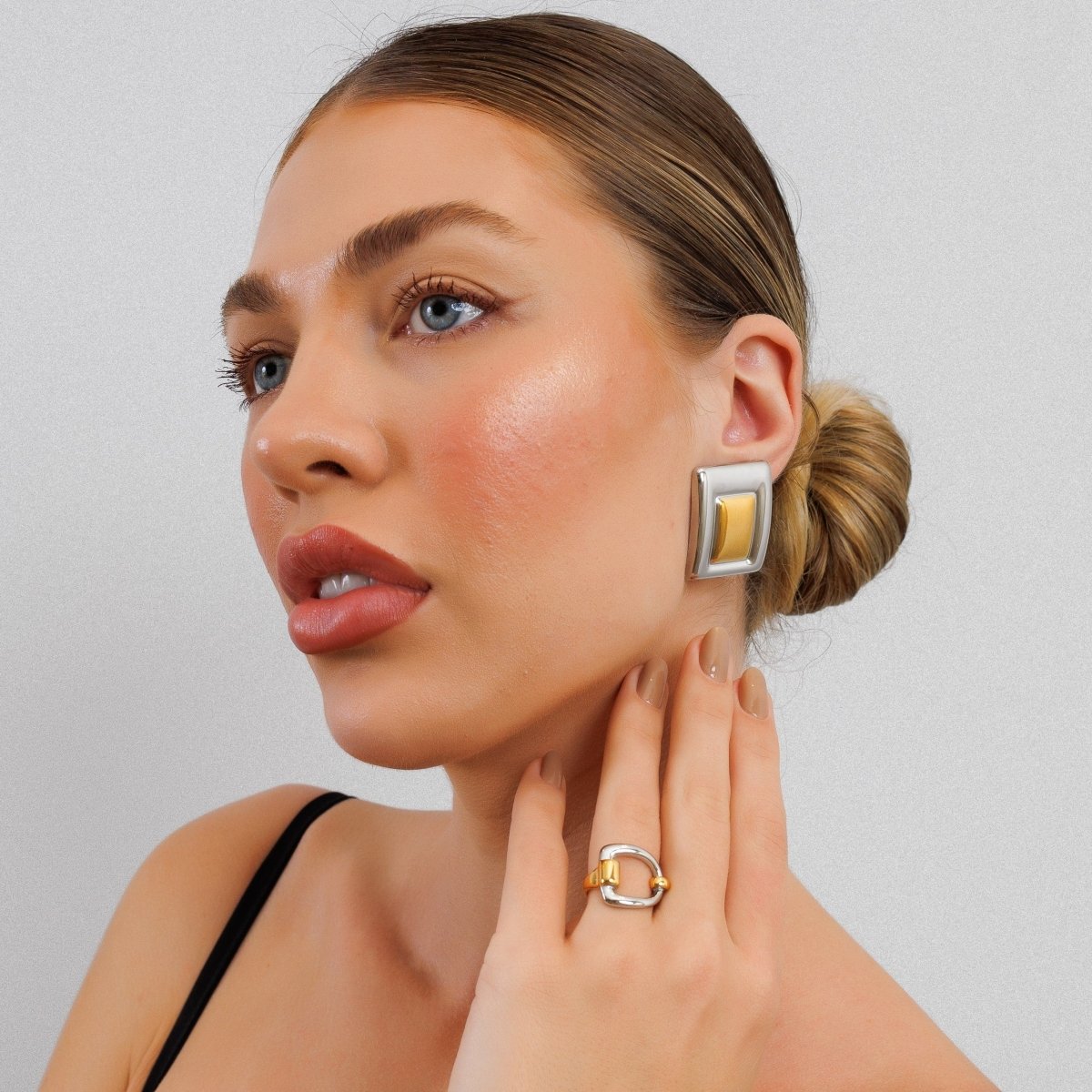 Geometric Earrings with Mixed Gold and Silver Plating