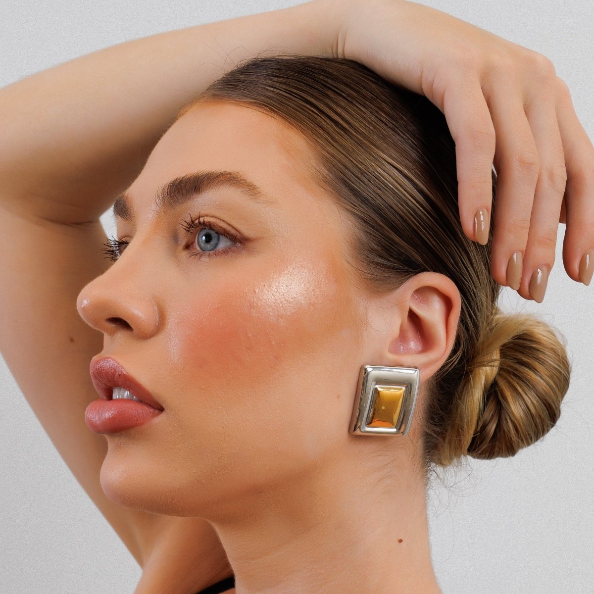 Geometric Earrings with Mixed Gold and Silver Plating