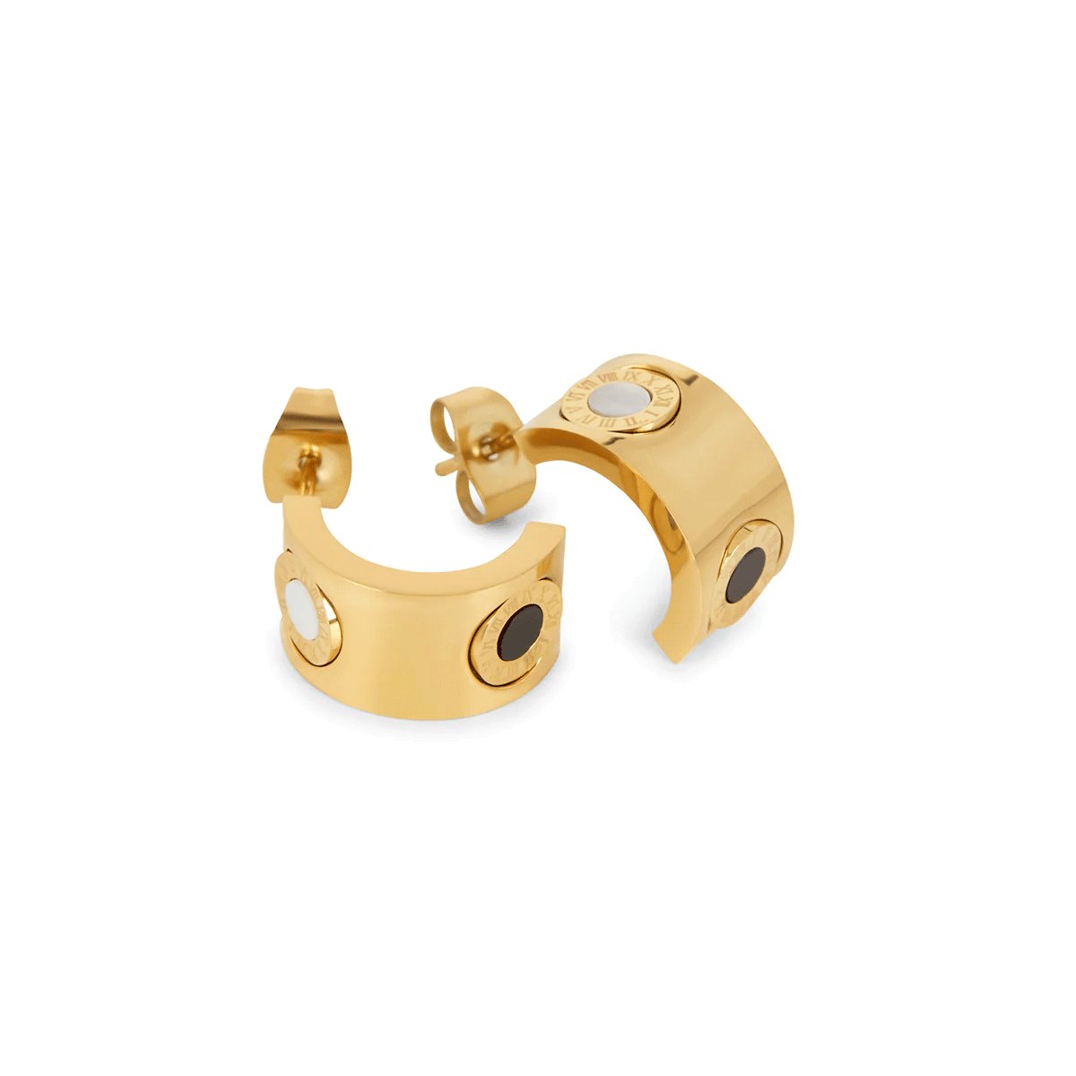 Rotating Earring Roman Numerals Plated in 18K Gold