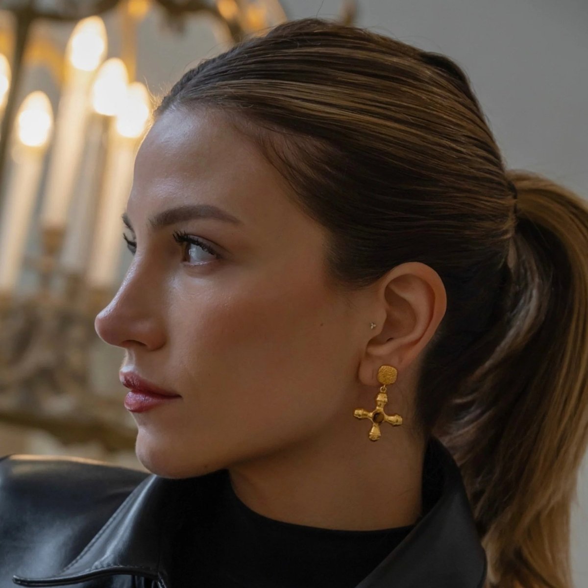 Tiger Eye Earring Plated in 18k Gold