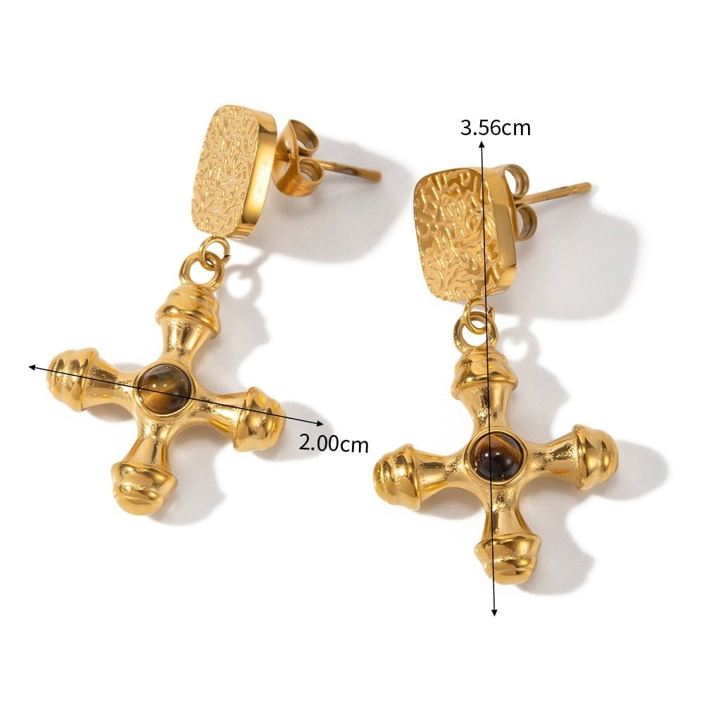 Tiger Eye Earring Plated in 18k Gold