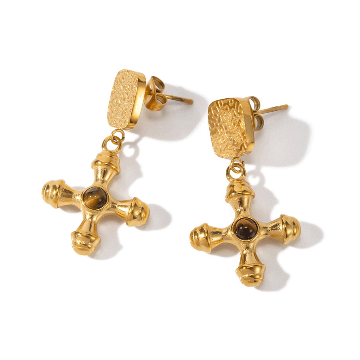 Tiger Eye Earring Plated in 18k Gold