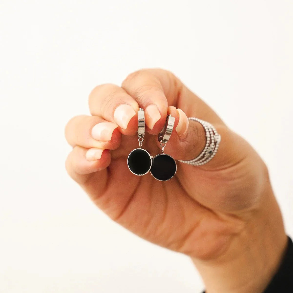 Boucle d'oreille pendante Noir - Argent