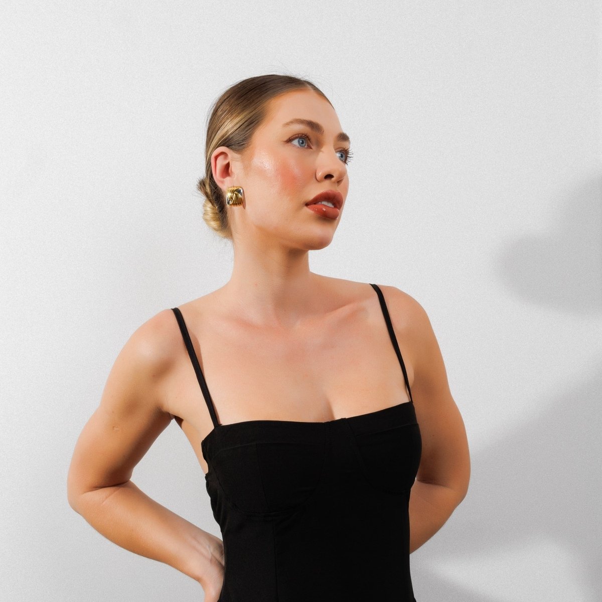 Spiral Square Earrings in Mixed Gold and Silver Plating