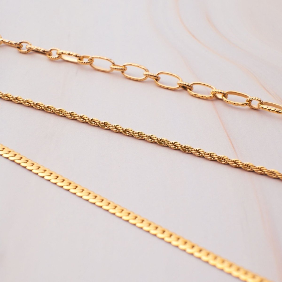 Fine 2mm Bayonet Chain Necklace Plated in 18k Gold