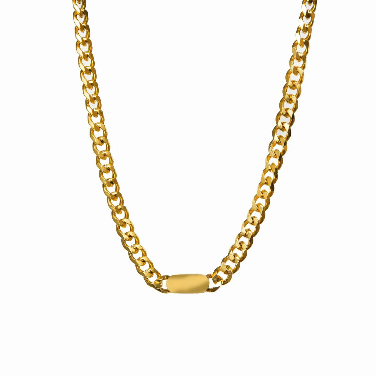Minimalist Rectangular Pendant Chain Necklace Gold Plated 18K