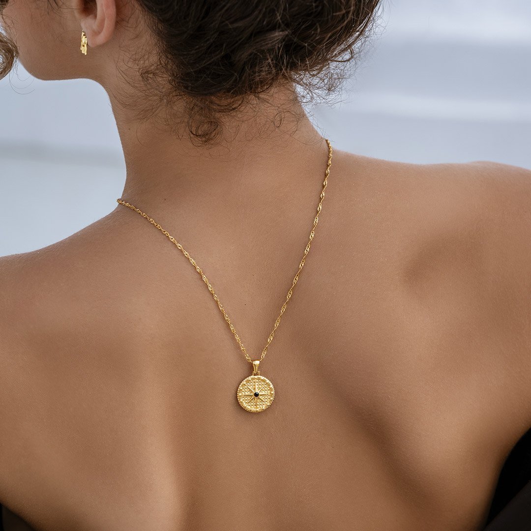 Rose Compass Star Necklace Plated in 18k Gold