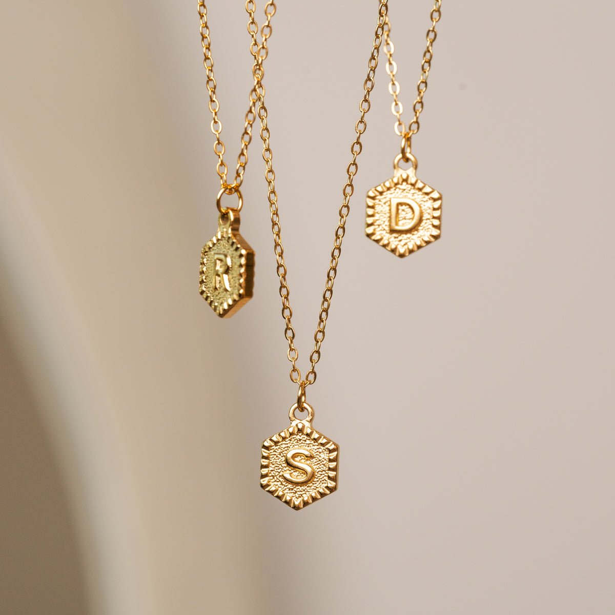 Initial Letter Necklace Hex Plated in 18K Gold