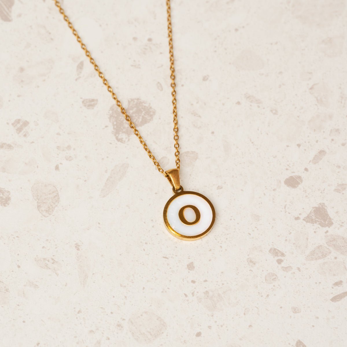 Initial Letter Marble Necklace Plated in 18K Gold