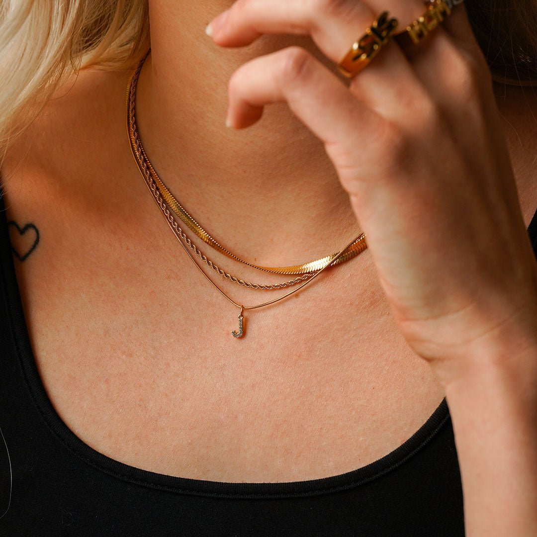 Initial Letter Necklace with Zirconia Plated in 18K Gold