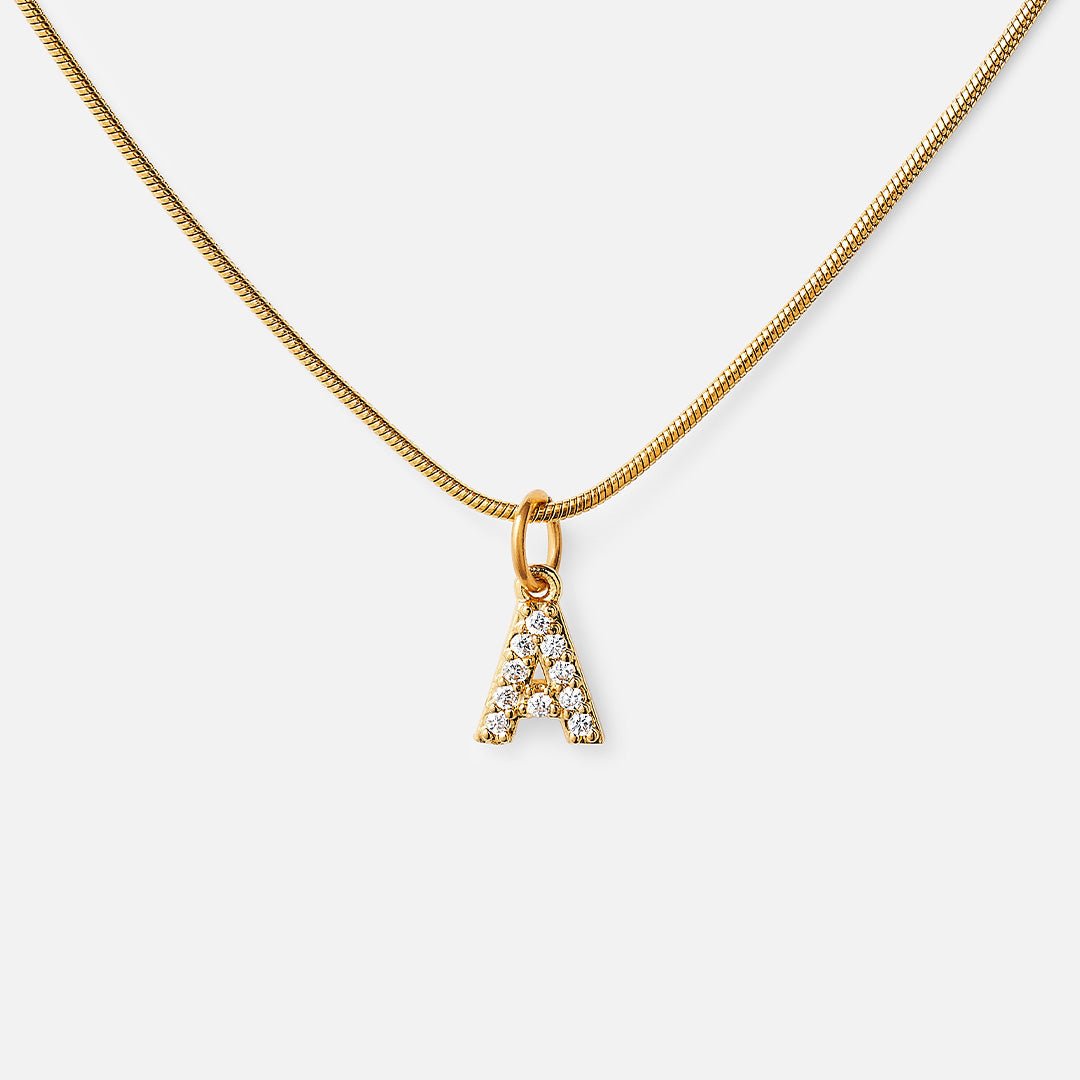 Initial Letter Necklace with Zirconia Plated in 18K Gold