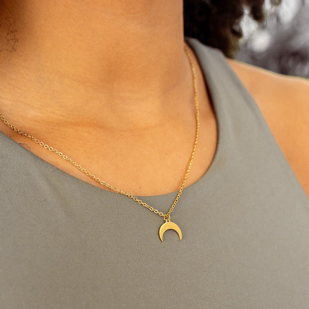 Moon Pendant Necklace Plated in 18K Gold