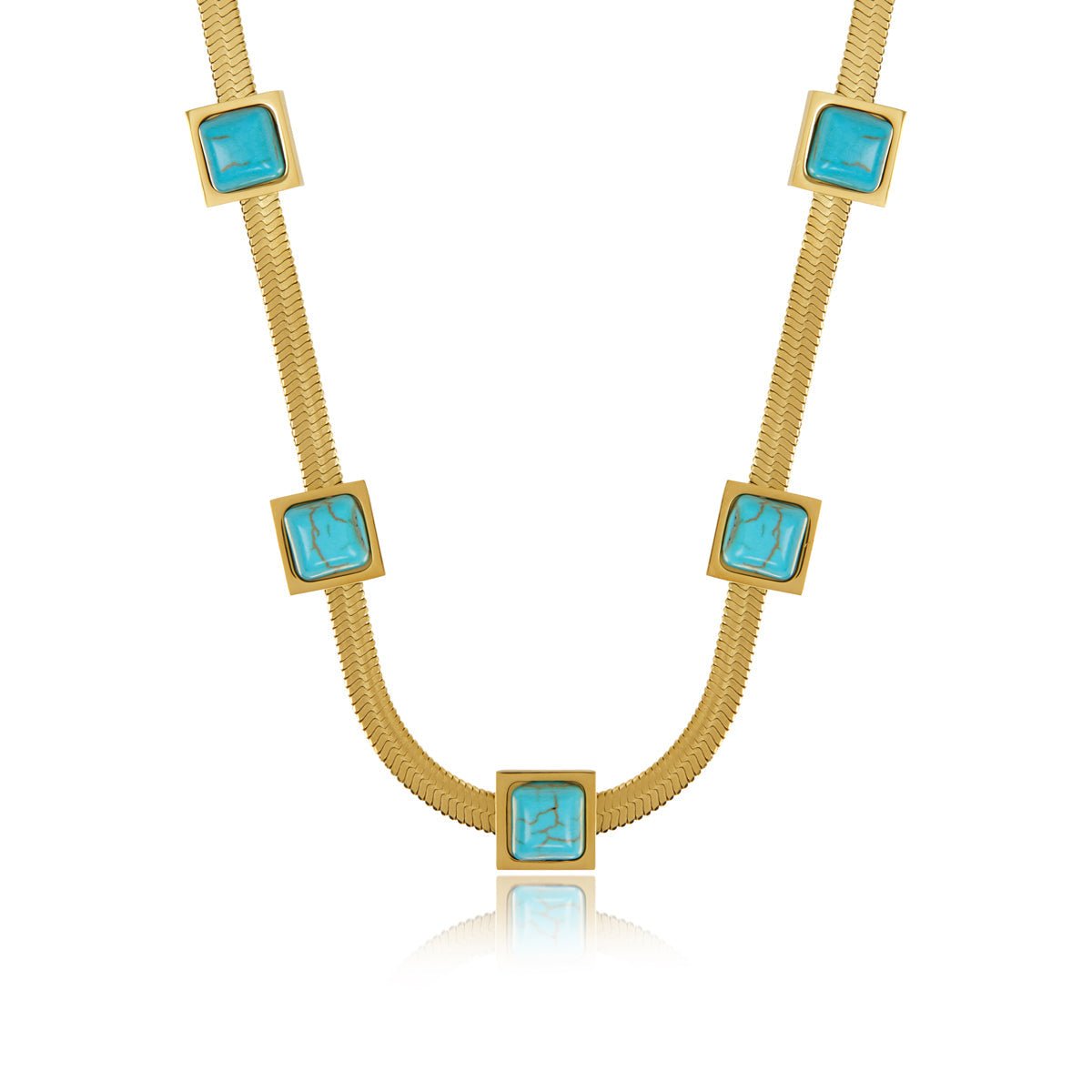 Aqua Stone Mesh Necklace Gold Plated 18K