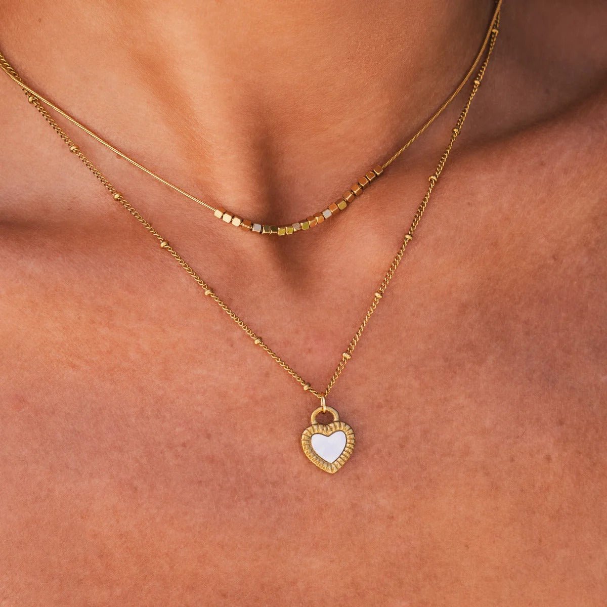 Marbled Heart Necklace Mix Plated in 18K Gold