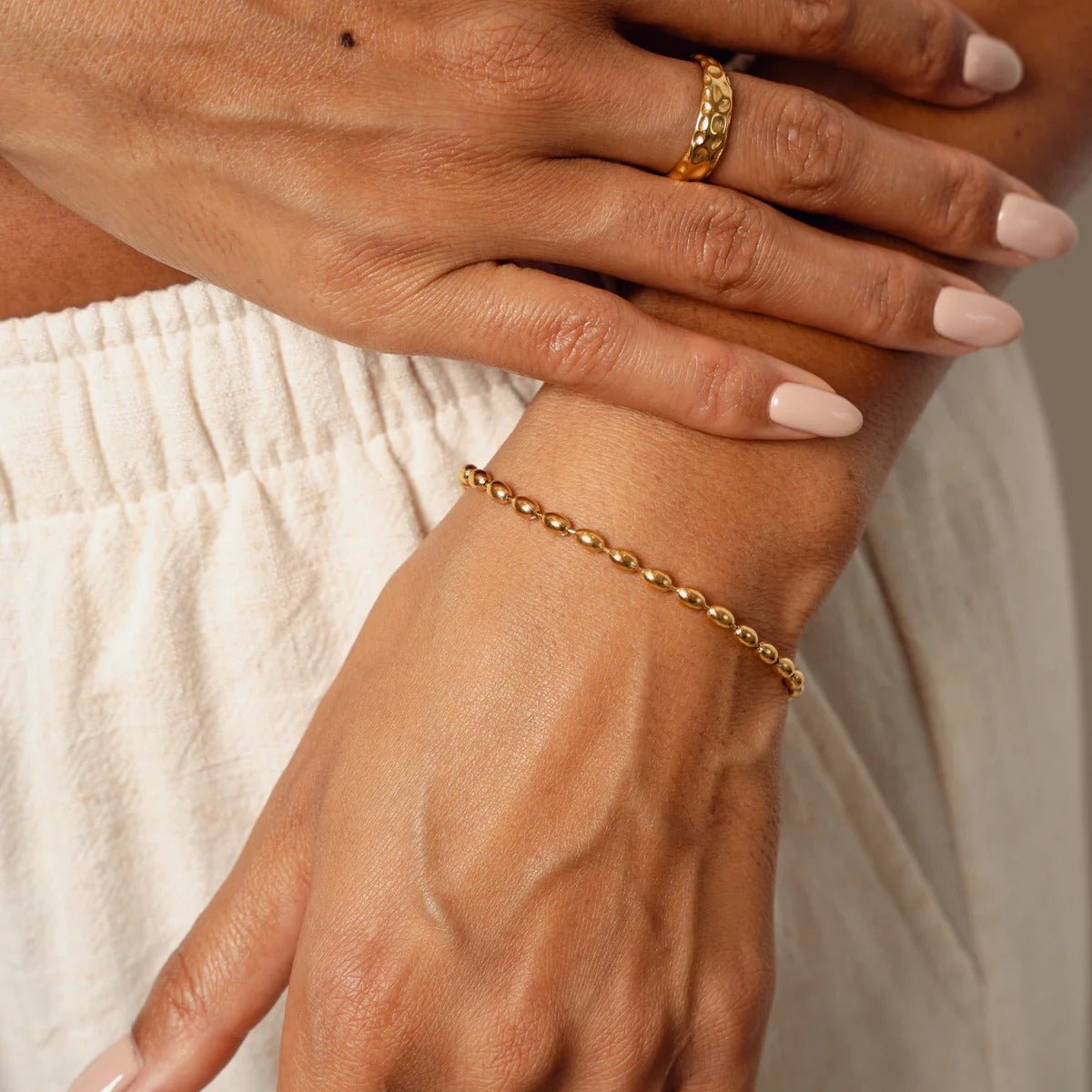 Gold Plated Chain Bracelet with Beads 18K