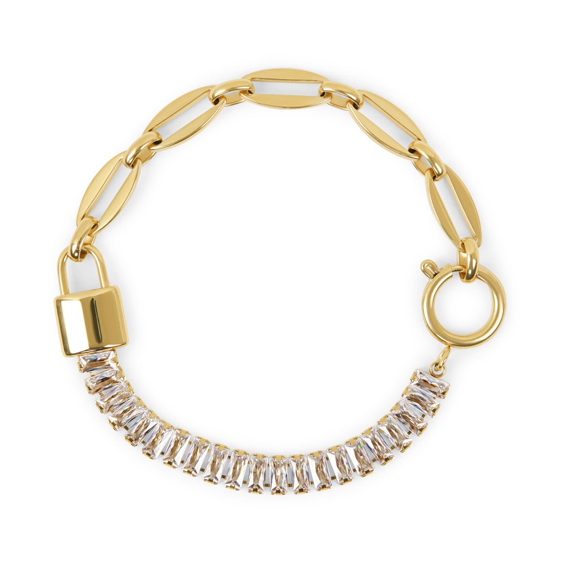 Revyora Riviera Baguette Lock Bracelet in 18K Gold Plating
