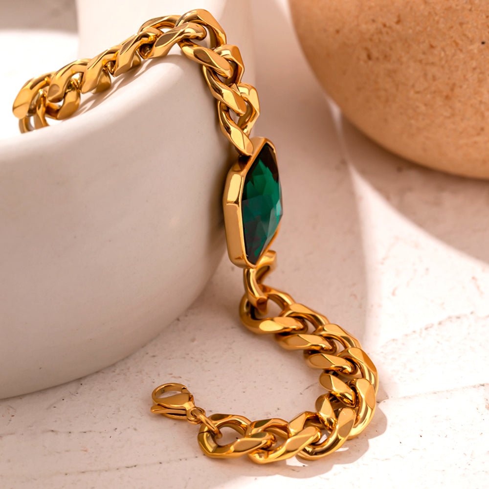 Rich Bracelet Green Emerald 18k Gold Plated