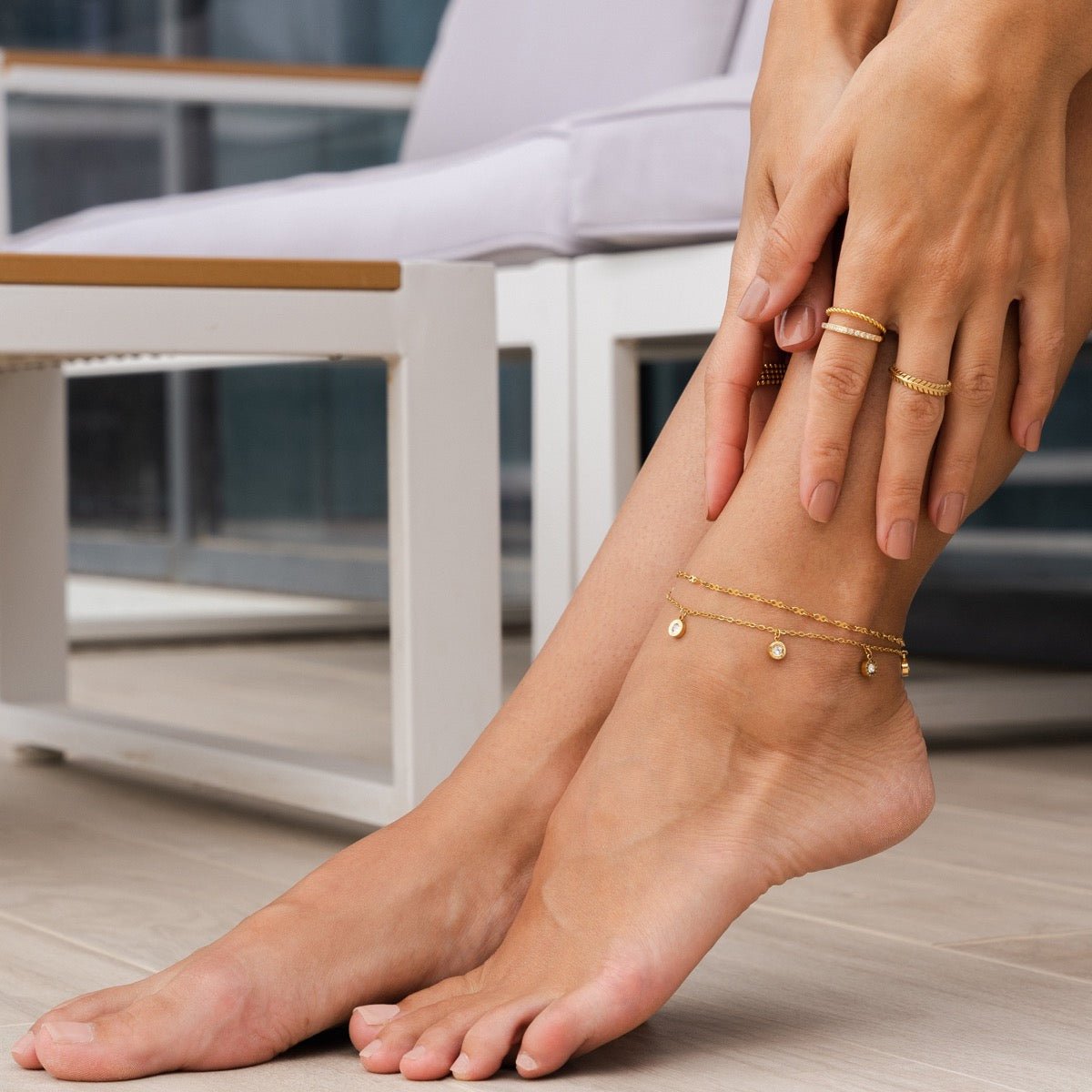 Atlas Ankle Bracelet with Zirconia Plated in 18K Gold