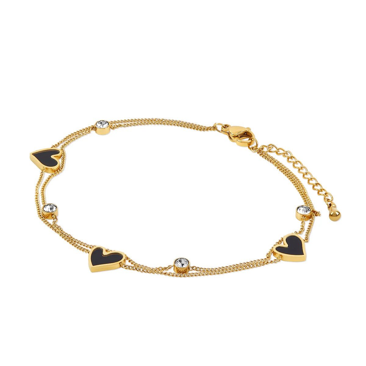 Double Heart Anklet with Stone Plated in 18K Gold