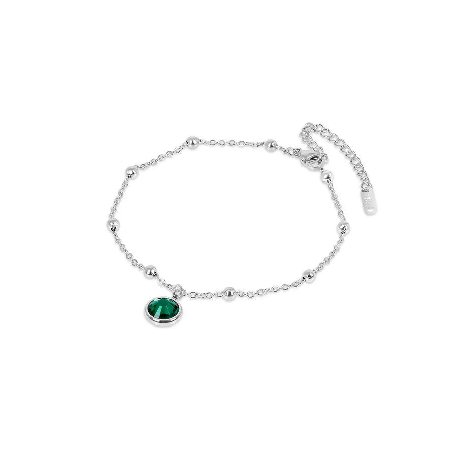 Emerald Ankle Bracelet - Silver