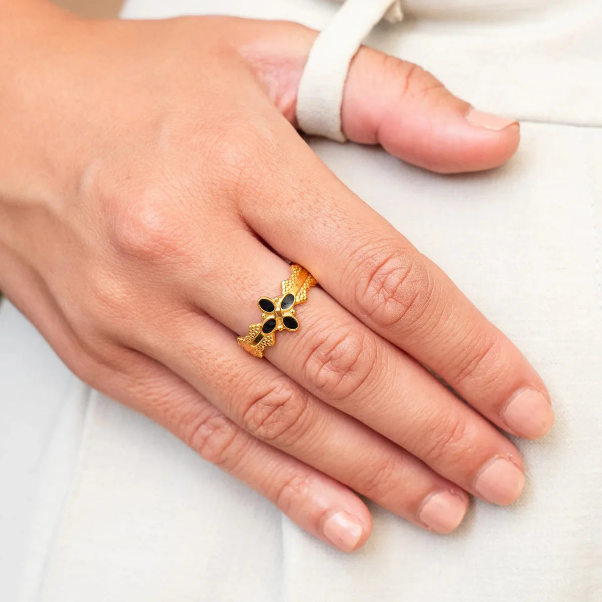 Adjustable Blossom Ring Plated in 18K Gold