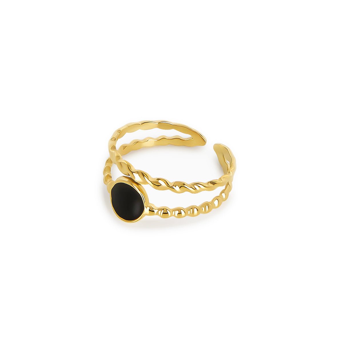 Adjustable Onyx Ring Plated in 18k Gold