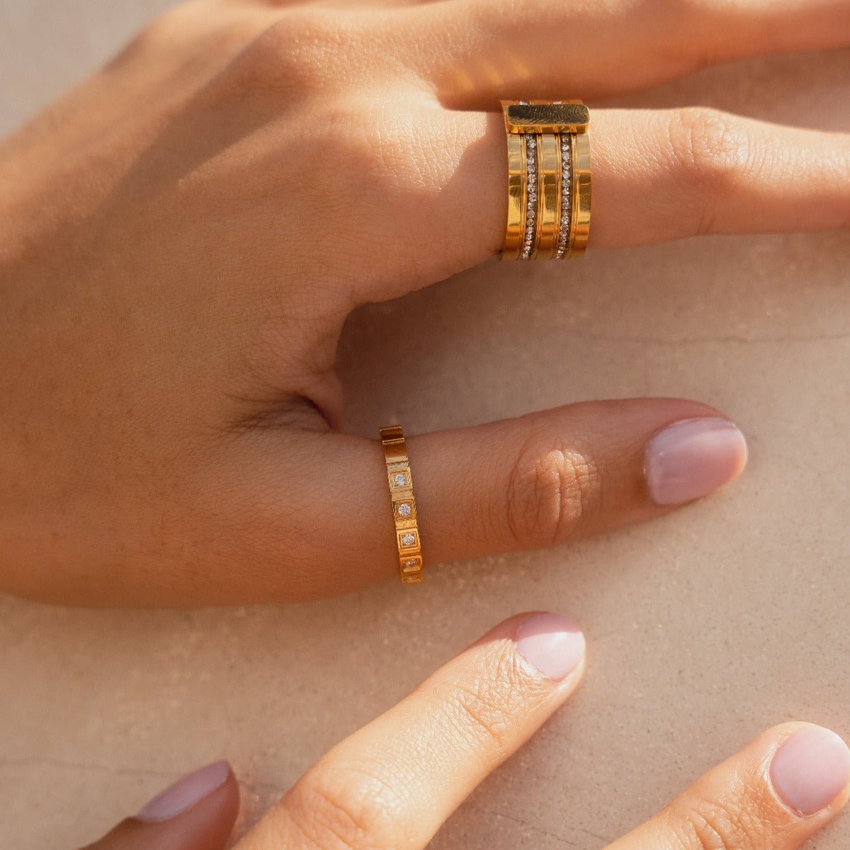 Stone Block Ring Plated in 18K Gold