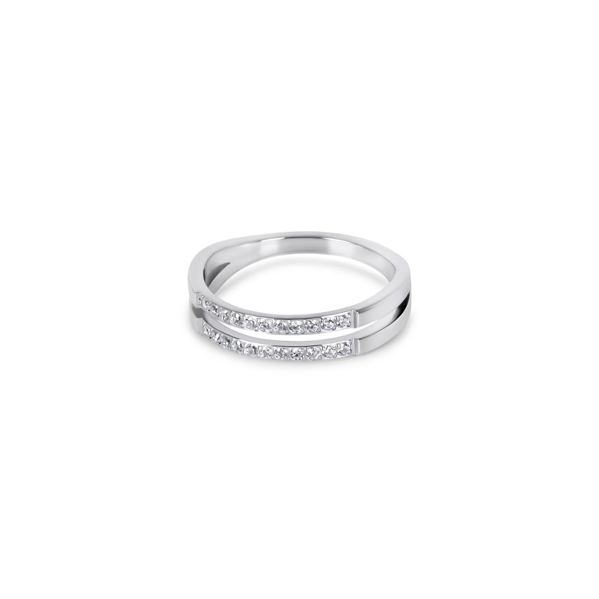 Double Ring with Diamonds - Silver