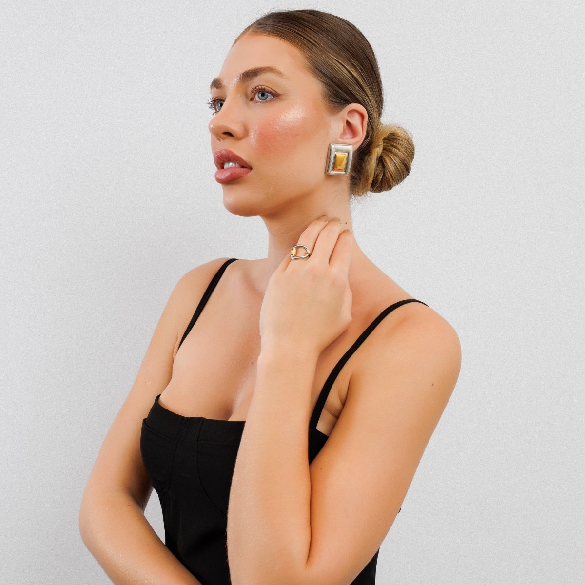 Adjustable Duo Link Ring with Mixed Gold and Silver Plating