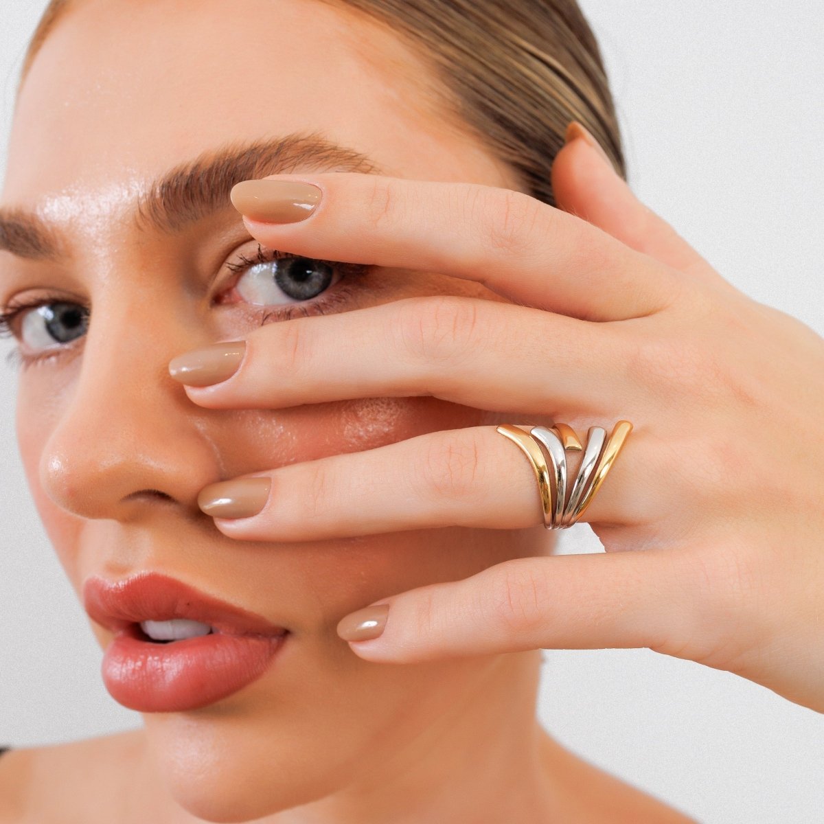 Adjustable Flow Ring with Mixed Gold and Silver Plating