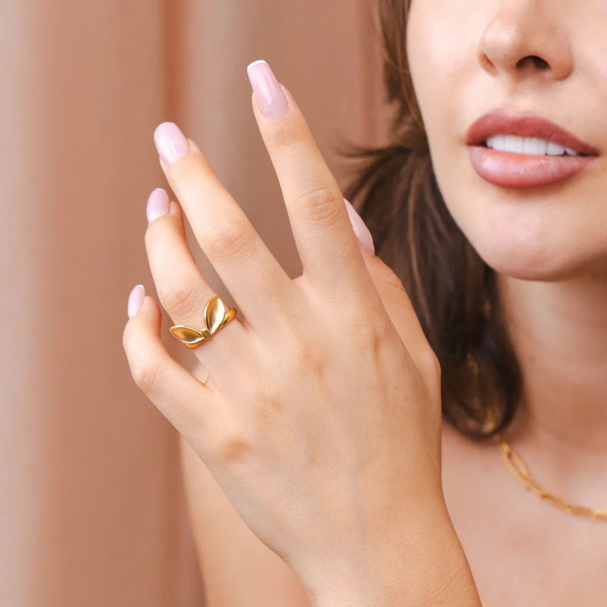 Adjustable Leaf Ring Plated in 18K Gold