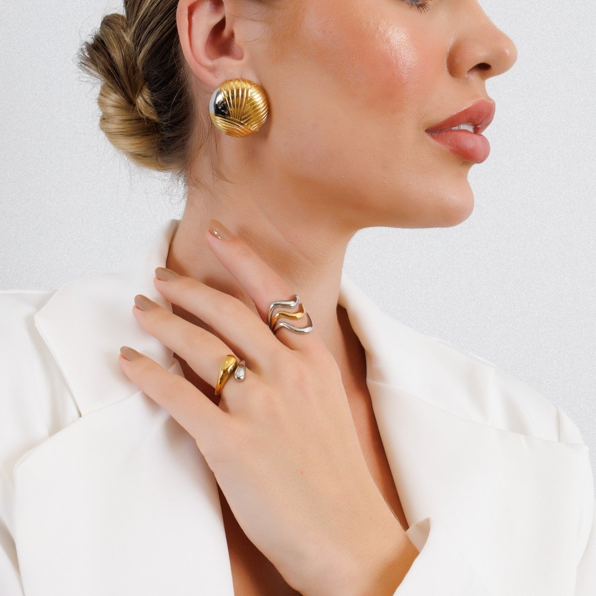 Bague Waves ajustable avec plaquage or et argent mixte