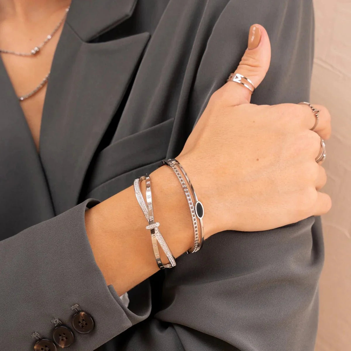 Layered Onyx Bracelet - Silver