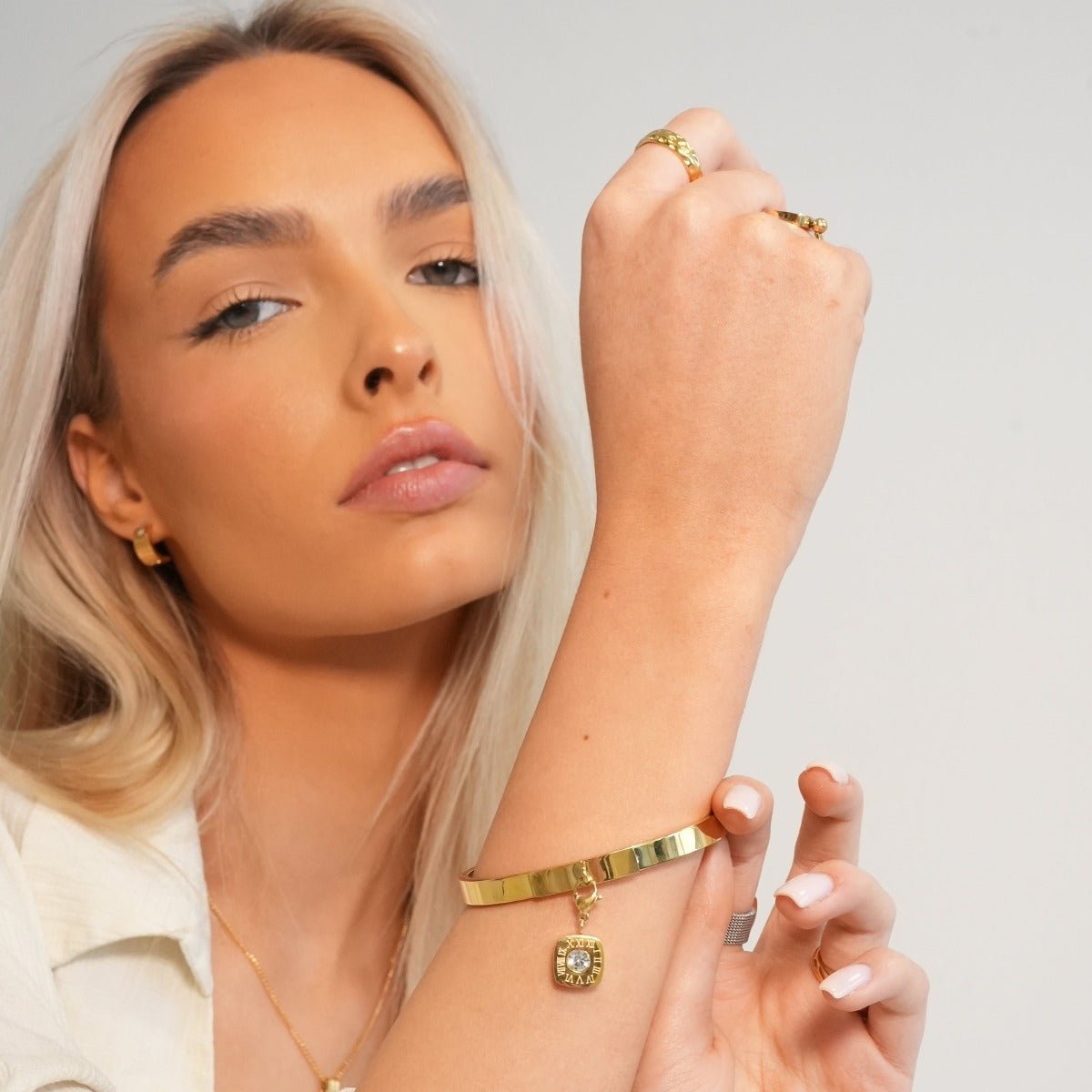 Square Charm Bracelet Plated in 18k Gold