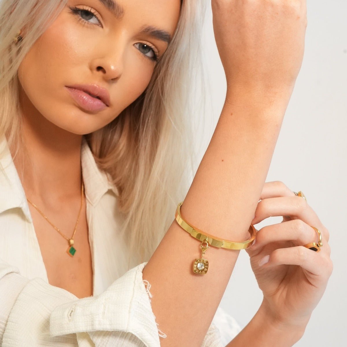 Square Charm Bracelet Plated in 18k Gold