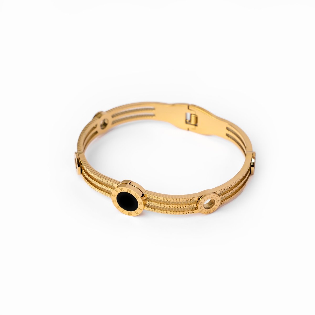 Triple Onyx Bracelet Plated in 18k Gold